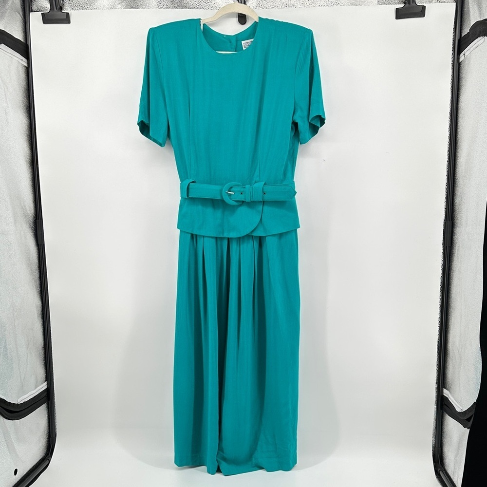 Jessica Howard VTG Cottagecore Grandmacore 80s Turquoise Dress w/Belt Sz10